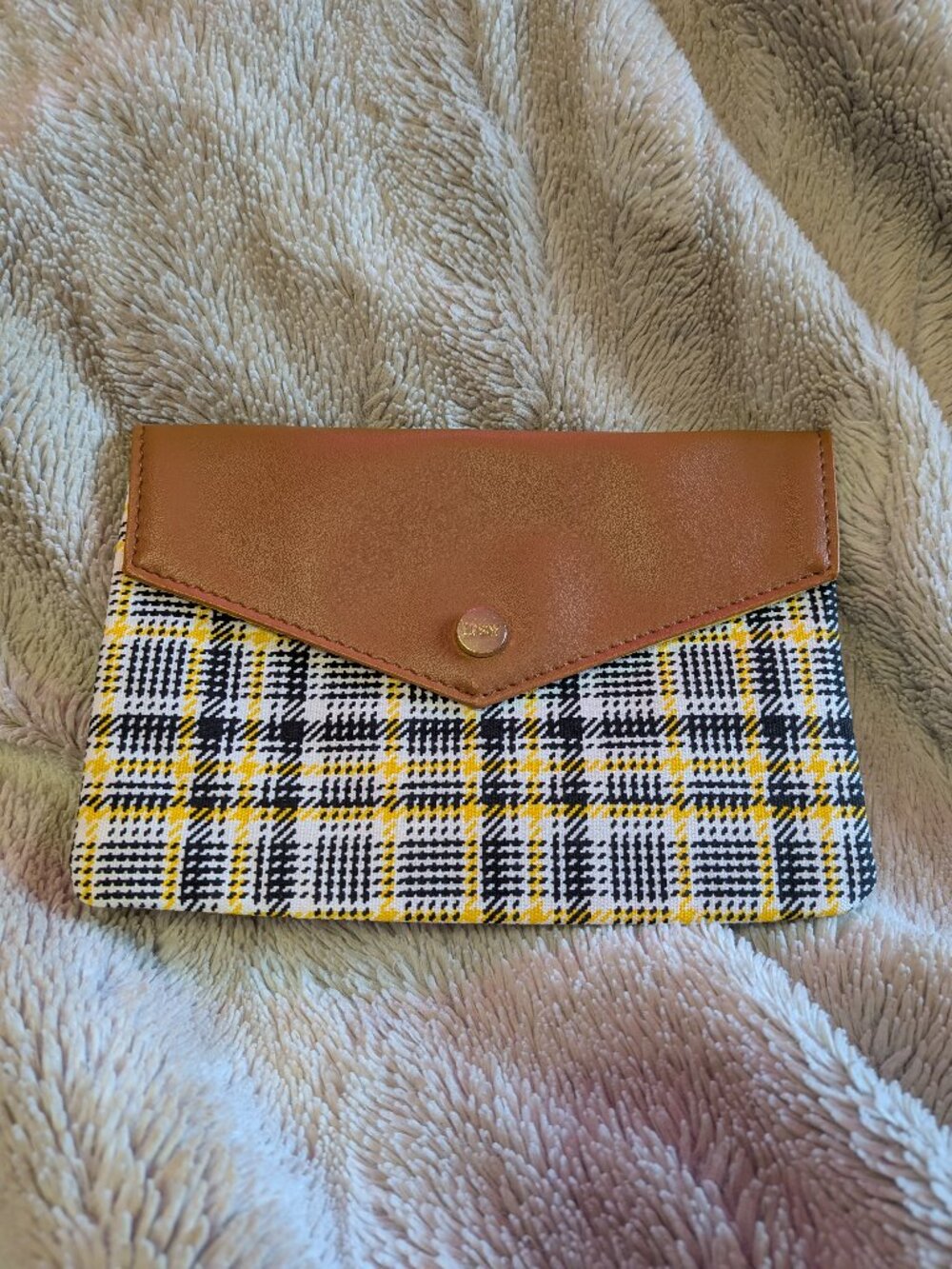 NEW IPSY September 2021 Envelope Glam Bag Plaid Pouch Makeup Purse Snap New